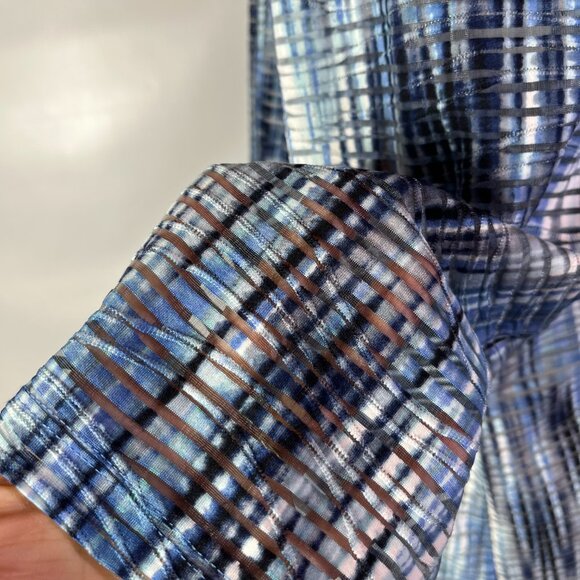 Kasper Size L Blue Sheer Open-Front Cardigan Jacket 3/4 Sleeves - Picture 7 of 12